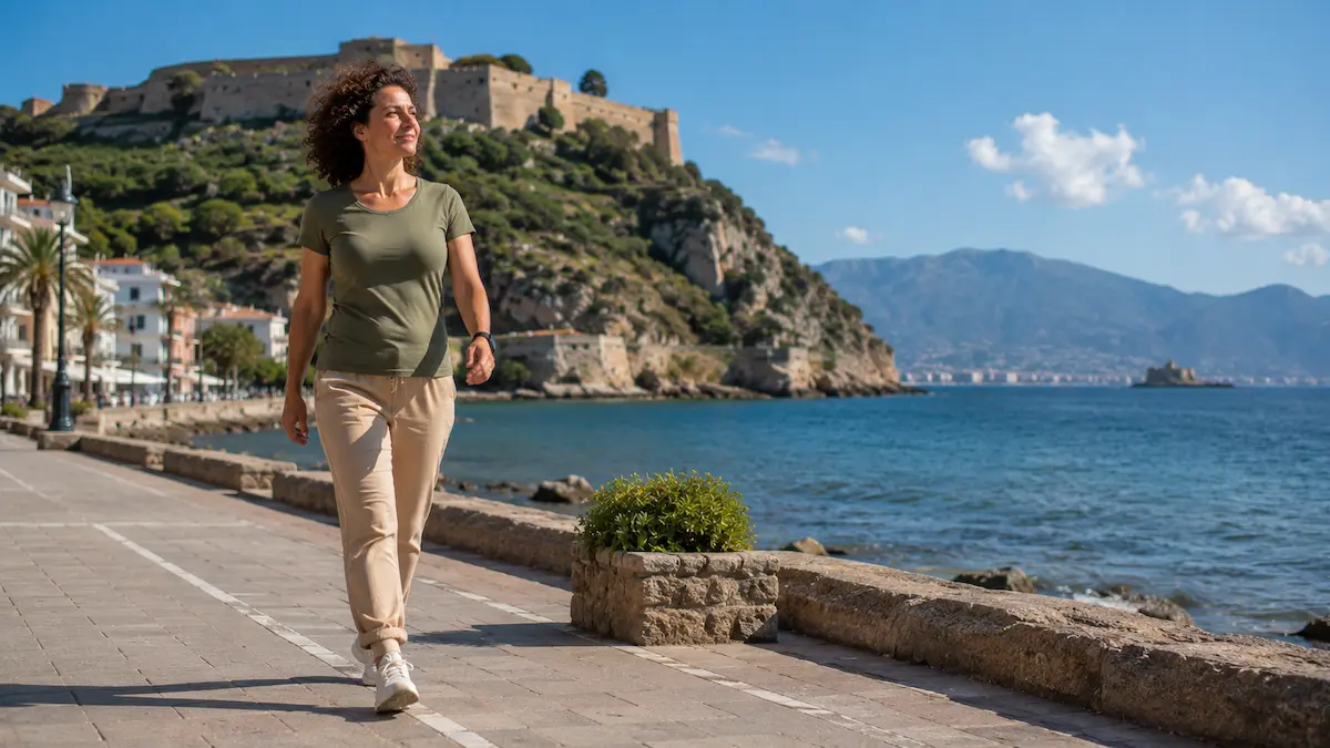 Γυναίκα που περπατάει σε πάρκο, ξεκινώντας τη διαδικασία απώλειας βάρους μέσω του περπατήματος