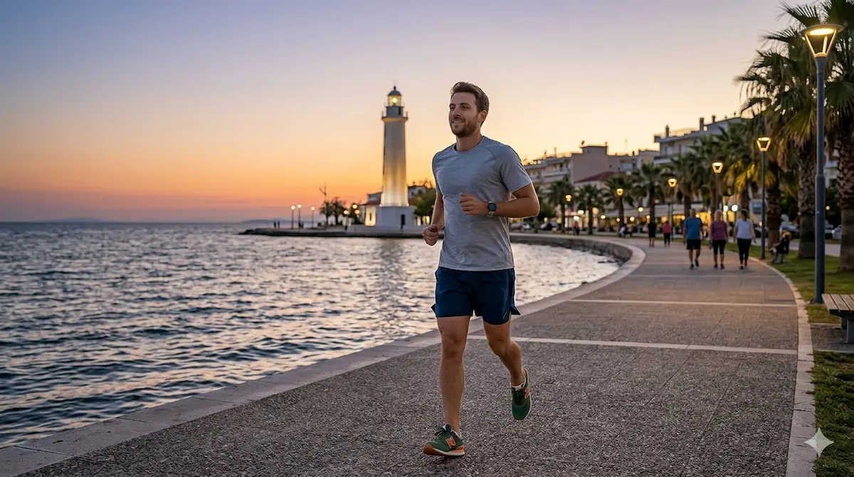 Άνδρας κάνει βραδινό jogging στην παραλία της Αλεξανδρούπολης