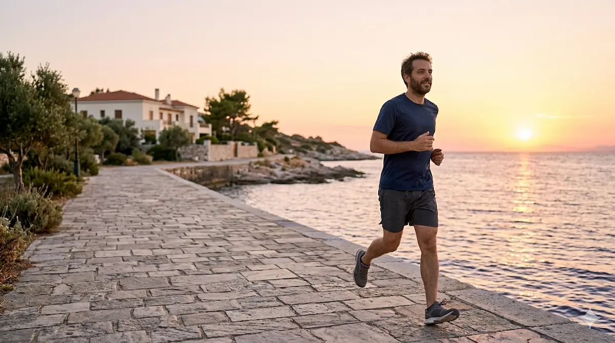 Αρχάριος δρομέας κάνει χαλαρό τρέξιμο σε πάρκο χτίζοντας συνήθεια