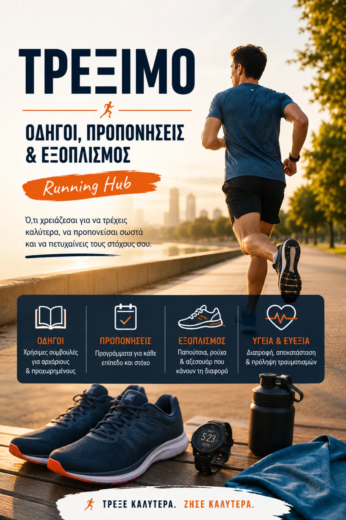 Άνδρας που τρέχει σε δρόμο με εξοπλισμό τρεξίματος